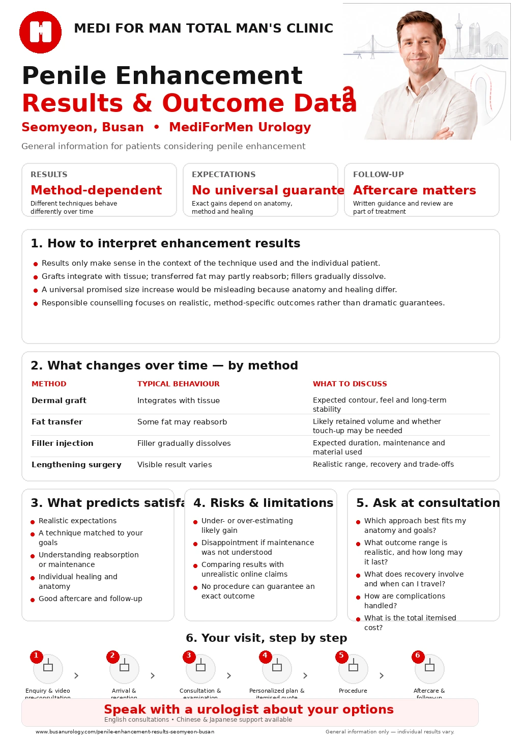 Penile Enhancement Results & Outcome Data infographic — MediForMen, Seomyeon, Busan
