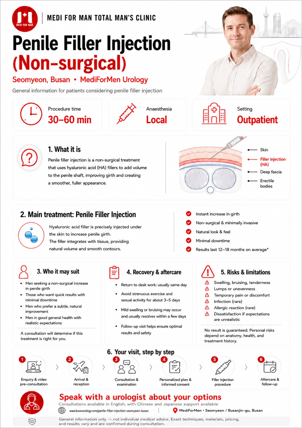 Penile Filler Injection (Non-surgical) infographic — MediForMen, Seomyeon, Busan